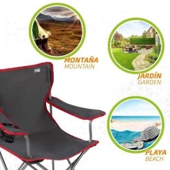 AKTIVE - Chaise Pliante Camping 64,50x49,50x82 Cm, Gris Foncé Et Rouge -Activités De Plein Air aktive chaise pliante camping 6450x4950x82 cm gris fonce et rouge 4