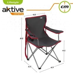 AKTIVE - Chaise Pliante Camping 64,50x49,50x82 Cm, Gris Foncé Et Rouge -Activités De Plein Air aktive chaise pliante camping 6450x4950x82 cm gris fonce et rouge 5