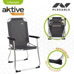 AKTIVE - Chaise Pliante Camping Fixe En Aluminium 54 X 57 X 91 Cm, Gris -Activités De Plein Air aktive chaise pliante camping fixe en aluminium 54 x 57 x 91 cm gris 2