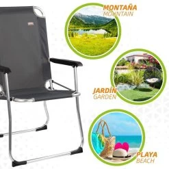 AKTIVE - Chaise Pliante Camping Fixe En Aluminium 54 X 57 X 91 Cm, Gris -Activités De Plein Air aktive chaise pliante camping fixe en aluminium 54 x 57 x 91 cm gris 4
