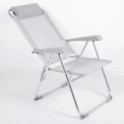 AKTIVE - Chaise Pliante Haute Avec Dossier Haut Réglable 5 Positions, Gris -Activités De Plein Air aktive chaise pliante haute avec dossier haut reglable 5 positions gris 2