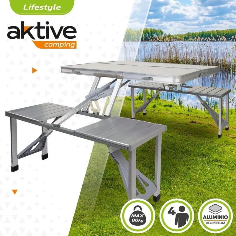 AKTIVE - Ensemble Table Et Chaise. Table Pliante Avec 4 Tabourets 135x86x67 Cm 4 AKTIVE - Ensemble Table Et Chaise. Table Pliante Avec 4 Tabourets 135x86x67 Cm – Image 2