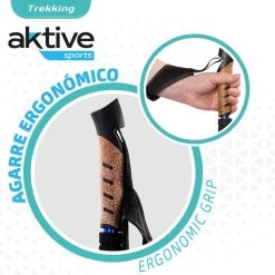 AKTIVE Jeu De 2 Bâtons De Trekking En Aluminium 67-135 Cm, Noir Et Bleu -Activités De Plein Air aktive jeu de 2 batons de trekking en aluminium 67 135 cm noir et bleu 2