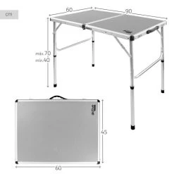 AKTIVE - Table De Camping Pliante, Réglable En 2 Hauteurs, 90x60x40/70 Cm, Gris -Activités De Plein Air aktive table de camping pliante reglable en 2 hauteurs 90x60x4070 cm gris 3