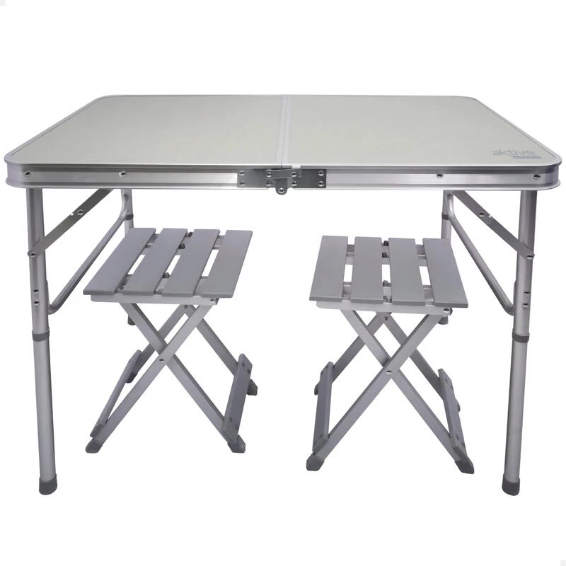 AKTIVE - Table Pliante Avec 2 Tabourets Et Poignée De Transpor, Gris 3 AKTIVE - Table Pliante Avec 2 Tabourets Et Poignée De Transpor, Gris