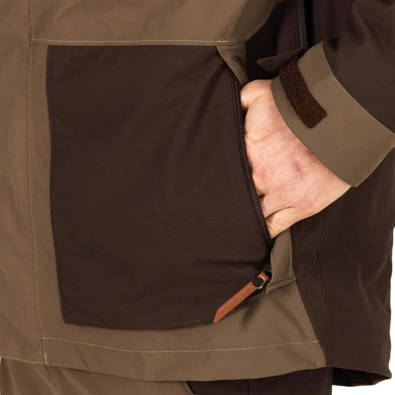 VESTE CHASSE IMPERMEABLE RENFORT MARRON 500 10 VESTE CHASSE IMPERMEABLE RENFORT MARRON 500 – Image 9