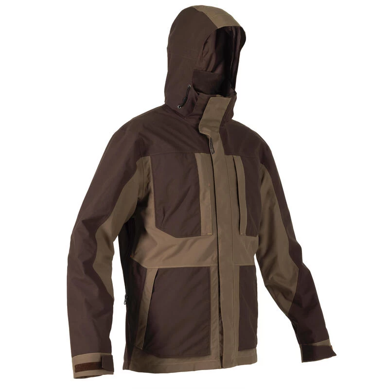 VESTE CHASSE IMPERMEABLE RENFORT MARRON 500 2 VESTE CHASSE IMPERMEABLE RENFORT MARRON 500